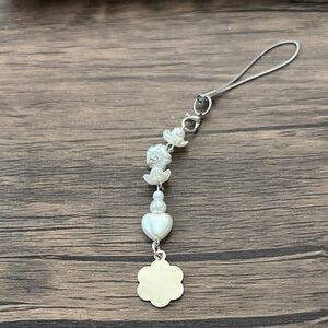 Elegant Silver Heart and Flower Phone Charm